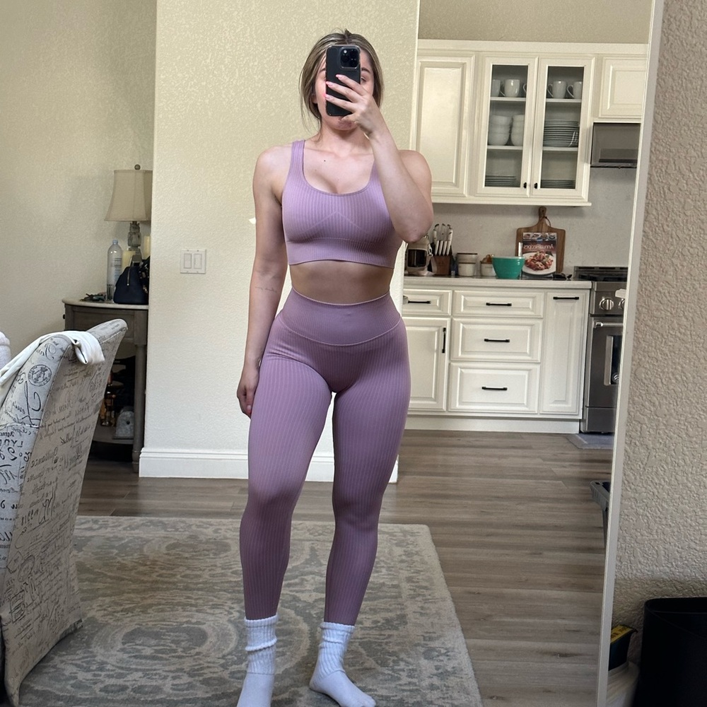 Matching ribbed workout set - purple